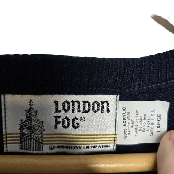 London Fog Rib Knit V-Neck Sweater Vest Navy Blue Men’s Large - Picture 3 of 4
